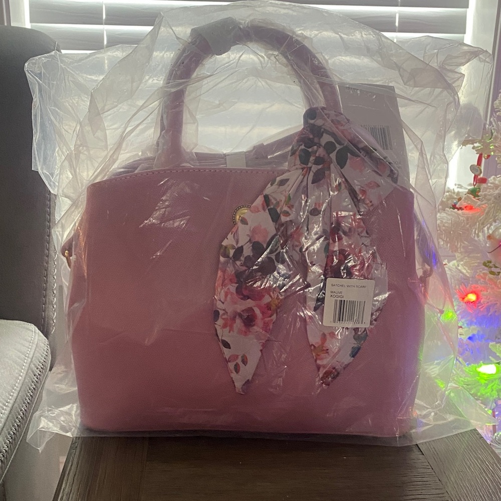 Betsey Johnson Pink handbag with Floral Scarf